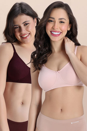 Buy Zivame Double Layered Non Wired 3/4th Coverage Tshirt Bra (Pack of 2) - Multicolor
